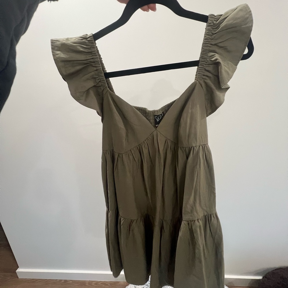 Green dress with ruffle straps